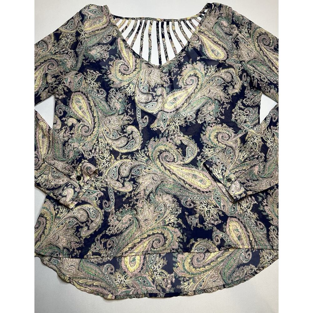 Vintage Havana Sheer Blouse Women's Medium Paisley Print Back Detail